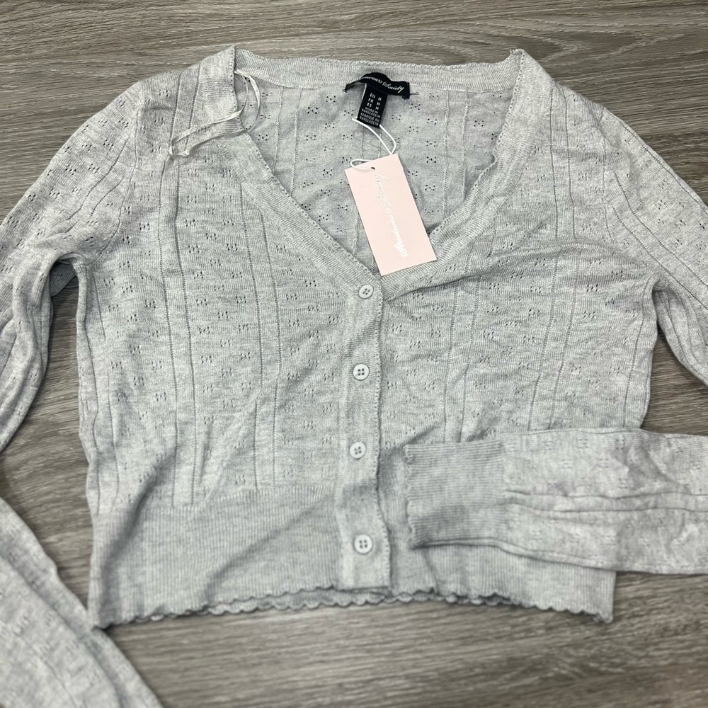 Streetwear Society Gray Button-Up V Neck POintelle Cardigan